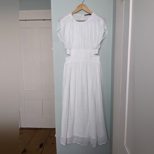 Zara White Semi Sheer Gauze Long Dress XS Cut Out Greek Goddess Gown